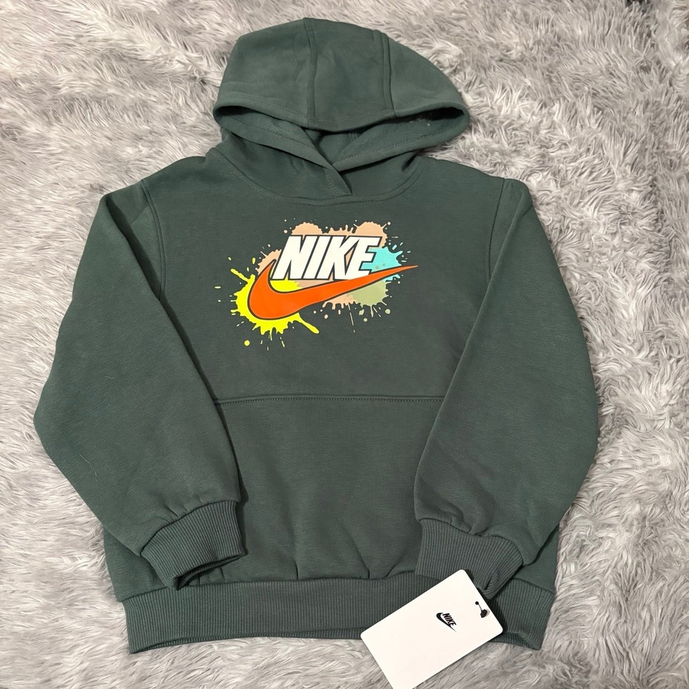 Nike Hoodie Vintage Green Splatter Paint Logo Boys Size 6 NEW Athletic Sporty
